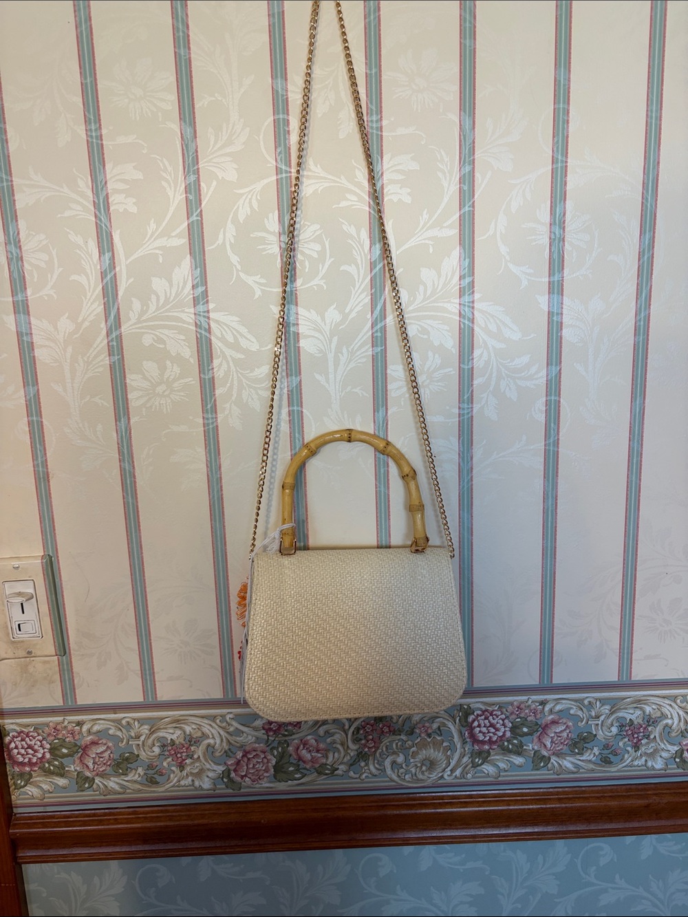 Haute Hippie Straw Crossbody with Bamboo Handle and Multicolor Pom-Poms - Picture 7 of 10